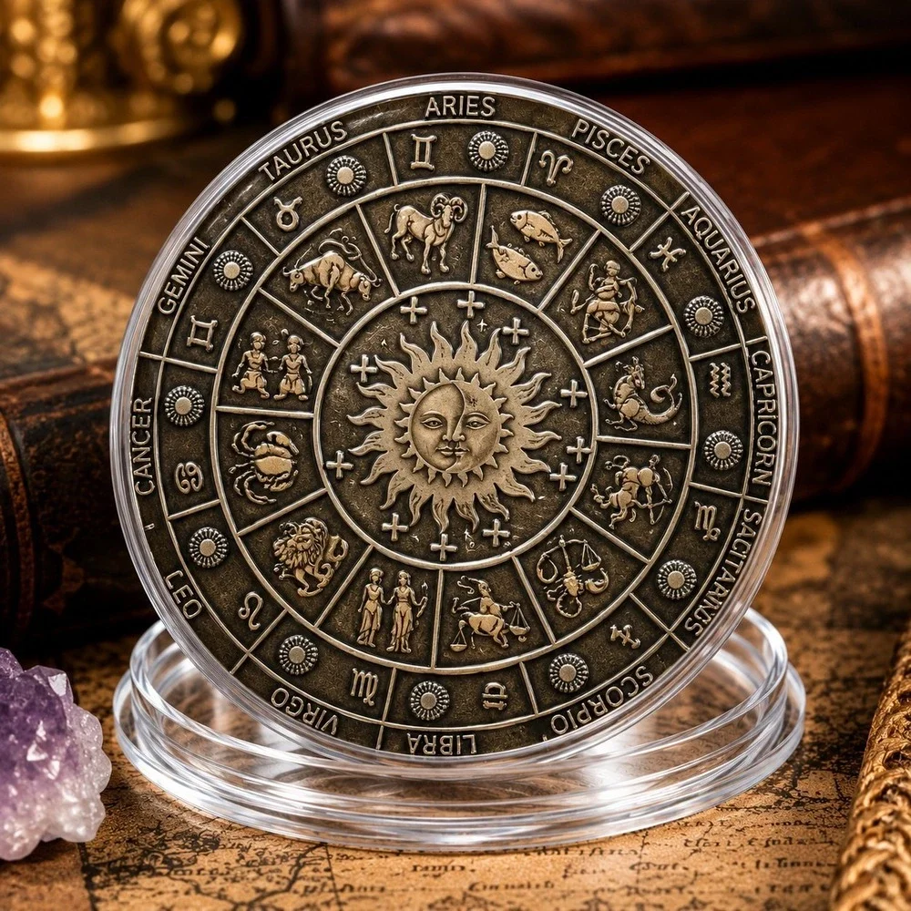 Zodiac Astrology Challenge Coin 12 Signs Horoscope Calendar Collectible Token